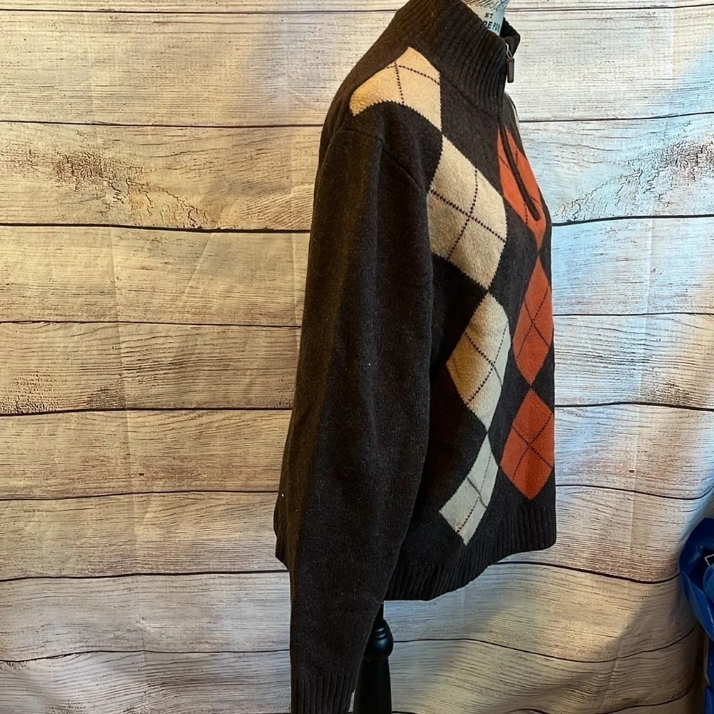 J. Crew Lambswool Sweater Quarter Zip Argyle Size Medium